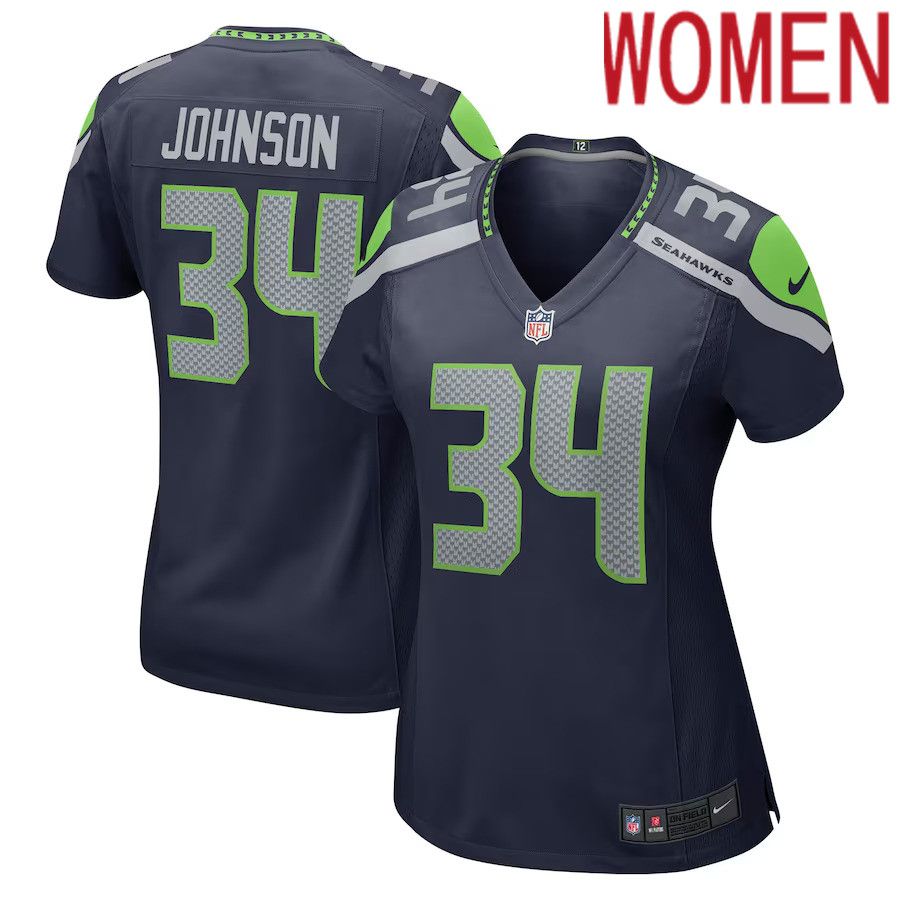 Women Seattle Seahawks #34 Josh Johnson Nike College Navy Game NFL Jersey->women nfl jersey->Women Jersey